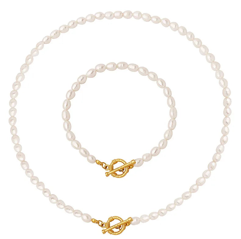 Casual Baroque OT Buckle Pearl Bracelet Necklace Fine Jewelry Set Natural Freshwater Pearl Choker Necklace for Women