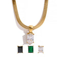 Trendy 18K Gold-Plated Stainless Steel Herringbone Emerald Pendant Necklace for Gift Engagement Party or Anniversary