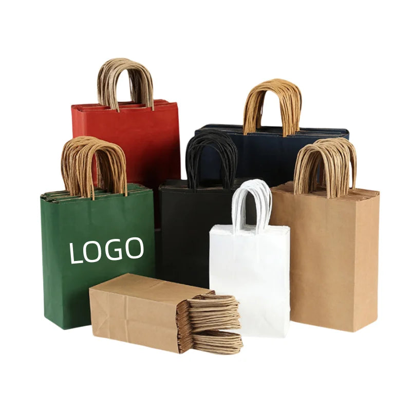 Eco-friendly Recyclable Kraft Paper Food Packaging Bags With Handles Customized Print for Food Craft and Candle Gift Shopping