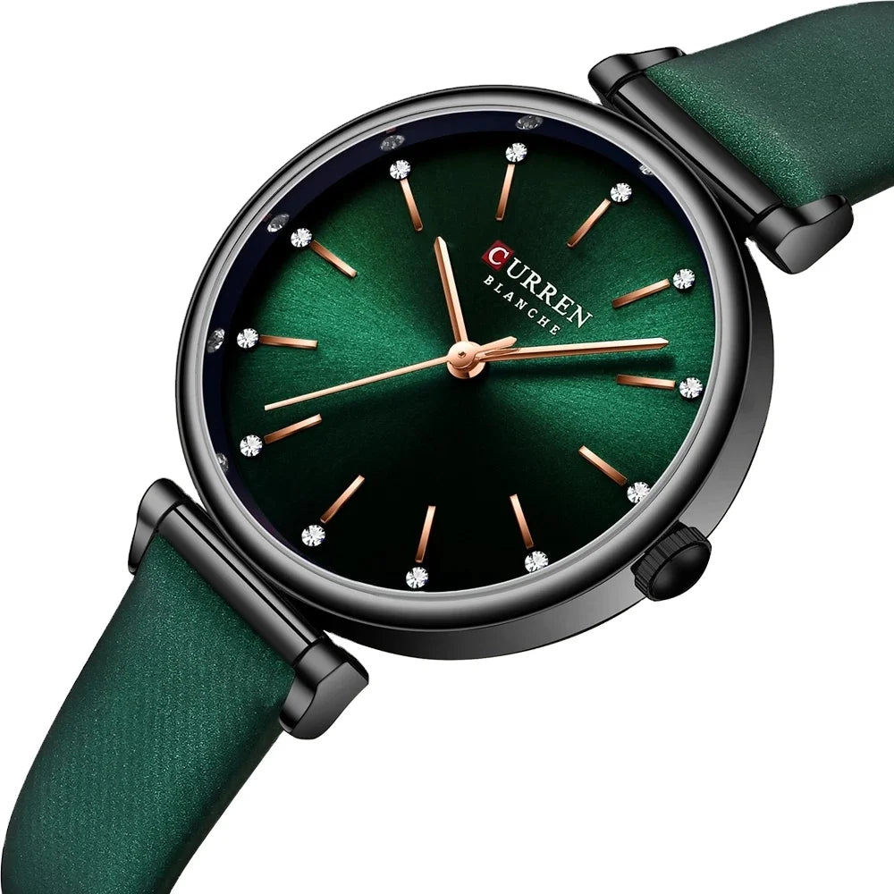 For CURREN 9081 New Fashion Quartz Women's Wristwatch Elegant Ladies Leather 16mm Band Width Oval Case Sporty Relogio Feminino