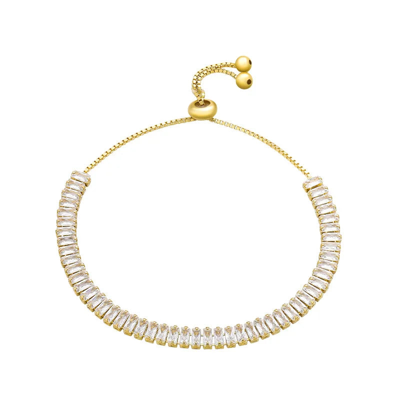 Daidan Adjustable Bracelet Chain Tennis Bracelet 925 Silver Square Zirconia Gold Plated 925 Baguette Bracelet