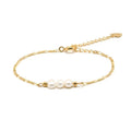 CANNER Simple Three Freshwater Pearls 18k Gold Plated Adjustable Bracelet 925 Sterling Silver Jewelry