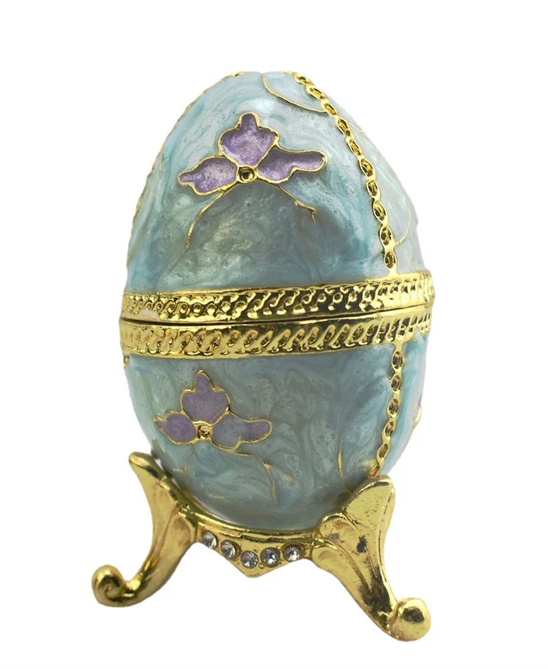 Wholesale Alloy Material Enamel Russia Egg Faberge Styles Jewelry Trinket Box Eternal Rose Jewelry Box
