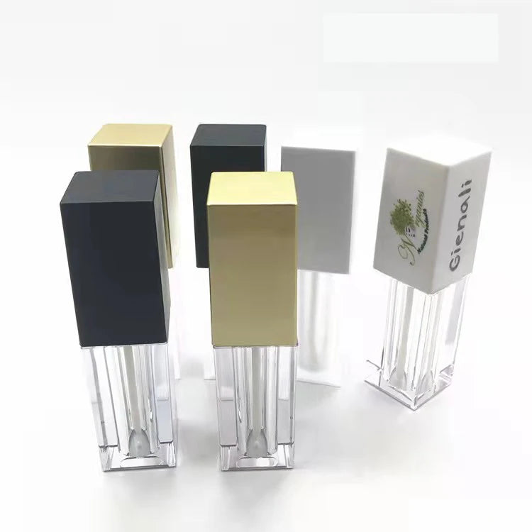 5ml Empty Matte Black Silver Gold Lip Gloss Tube with Wands 5ml Packaging Square Lipgloss with Brush Lip Gloss Containers Tube