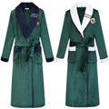 Men's Robe Long Sleeves Luxury Home Nightgown Royalblue Coral Bathrobe