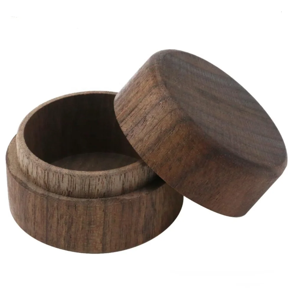 Mini Round Wooden Ring Box Solid Wood Storage Container Rustic Jewelry Organizer Bearer Trinket Case Gift Packaging Craft