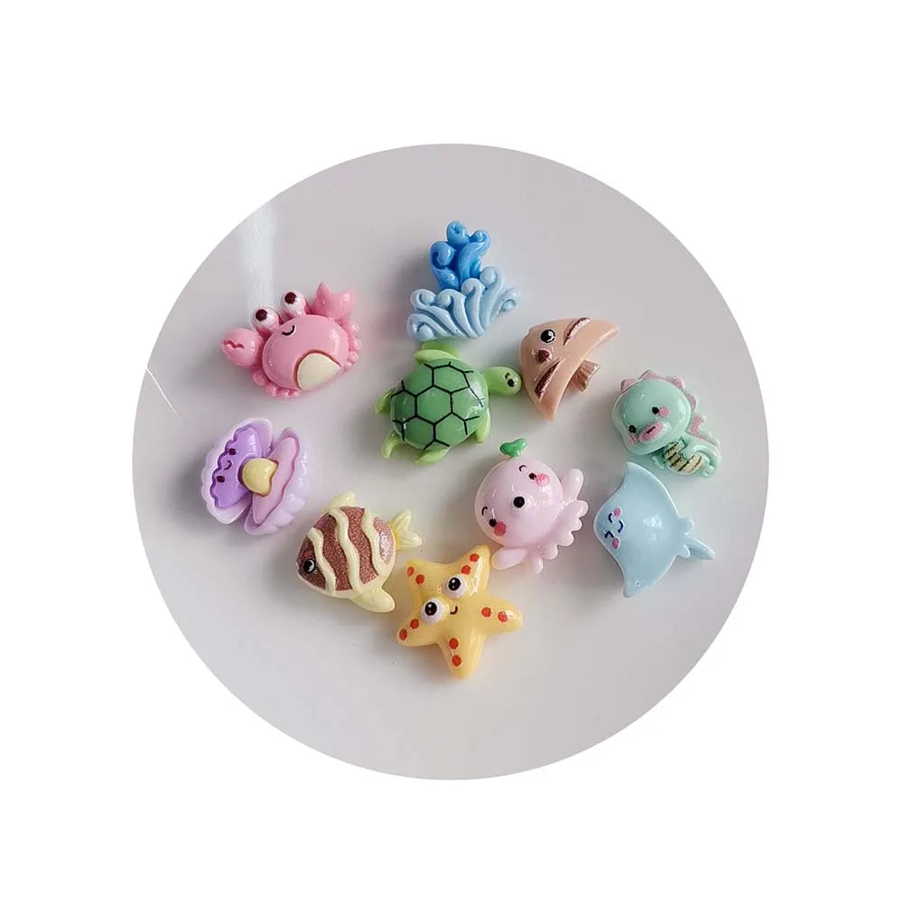 100Pcs Resin Cartoon Starfish Shell Crab  Ocean Series Flat Back Nails Art Parts Decorative Hair Bow Accessories Slime Charms
