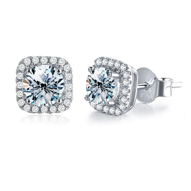 Wholesale Ready-to-Ship Custom Color Fine Jewelry Round Cut  GRA Certified Real 925 Silver Diamond Moissanite Stud Earrings