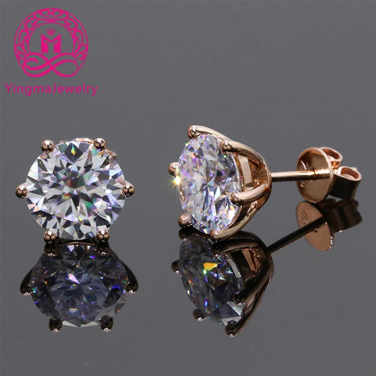 Gold Jewelry GRA Certificate 2ct X 2  Moissanite Classic 6 Claws 14K 18K Rose Gold Moissanite Earrings