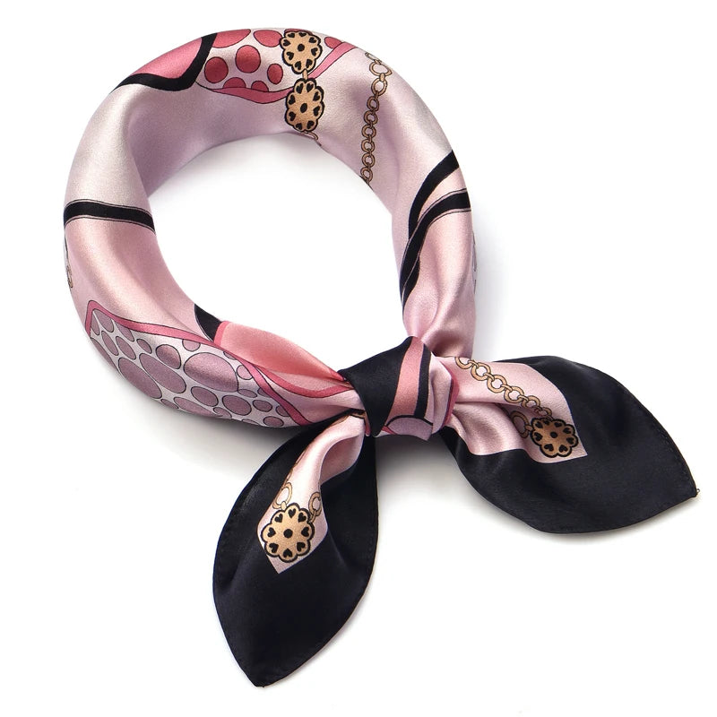 Luxury 100% Mulberry Silk Scarf for Women Customizable Digital Printing French-Style Foulard De Soie Pink Leopard Dot Summer