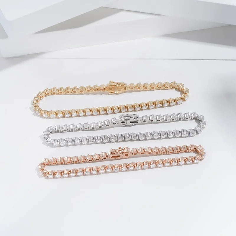 Starsgem Women Jewelry 14K Solid Gold Lab Grown Diamond Link Chain Tennis Bracelet