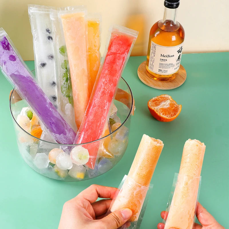 50PCS Disposable Ice Popsicle Molds Bags Candy Tube Zip-lock Pouch Freeze Pops Ice Making Tool for Kitchen