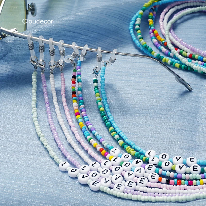 Acrylic Beaded Eyeglass Chain MaskRope Hanging Strap Eyewear Accessory Colorful Rice Beads Letter Love Sunglasses Chain Glasses