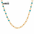 Bohemia 18K Gold Plated Malachite Gold Stainless Steel Beaded Collar Necklace Fashionable Stylish Accessory