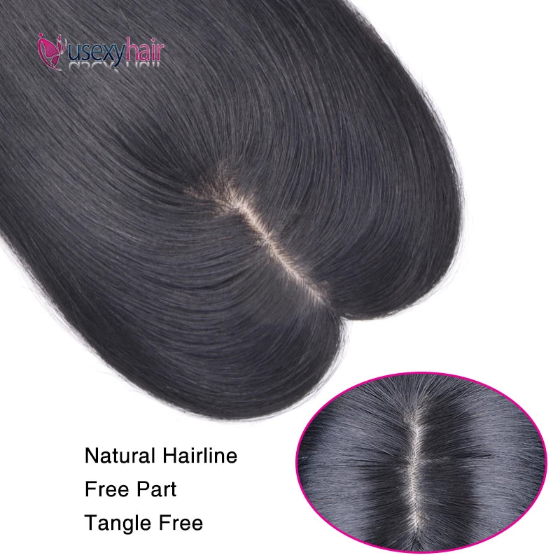 6x9cm Natural Color Straight Silk Top Base Topper Swiss Lace Clip in Toupee Breathable 100% Real Human Hairpiece for Women