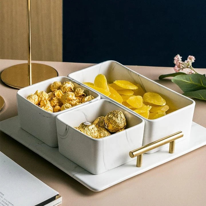 Nordic Creative Marbled Ceramic Snack Tray Eco-Friendly Household Fruit Plate for Dried Fruit Candies Nuts Color Enamel