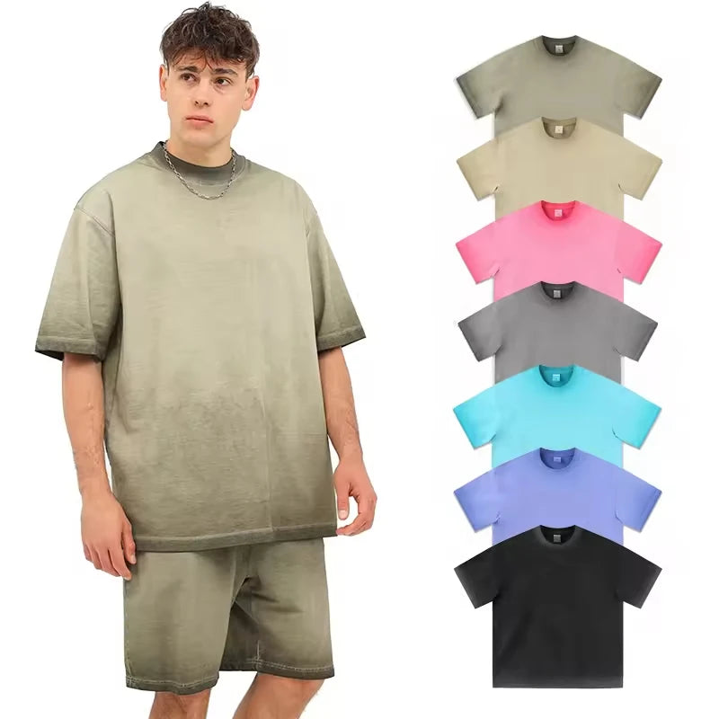 Blank Basic Vintage T-Shirt Wholesale Multicolor Summer Heavy Cotton Streetwear Retro Washed Gradient Vintage Faded T-Shirt