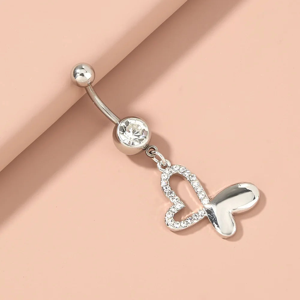 Trendy Stainless Steel Micro Crystal Geometric Belly Button Piercing Stainless Steel Diamond Irregular Butterfly Belly Ring