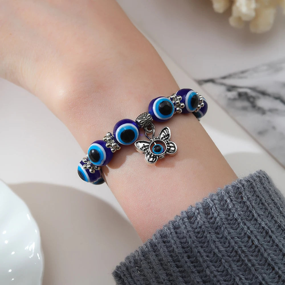 VKME Fashion Blue Bead Bracelet Creative Devil Eyes Bracelet for Women Men