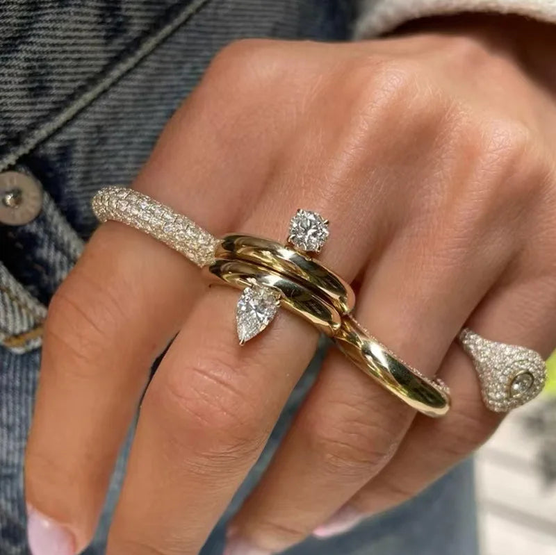 Hypoallergenic Minimalist Everyday Luxury Stainless Steel Rings Wholesale Pear and Marquise Cut Ring Jewelry for Women Ladies
