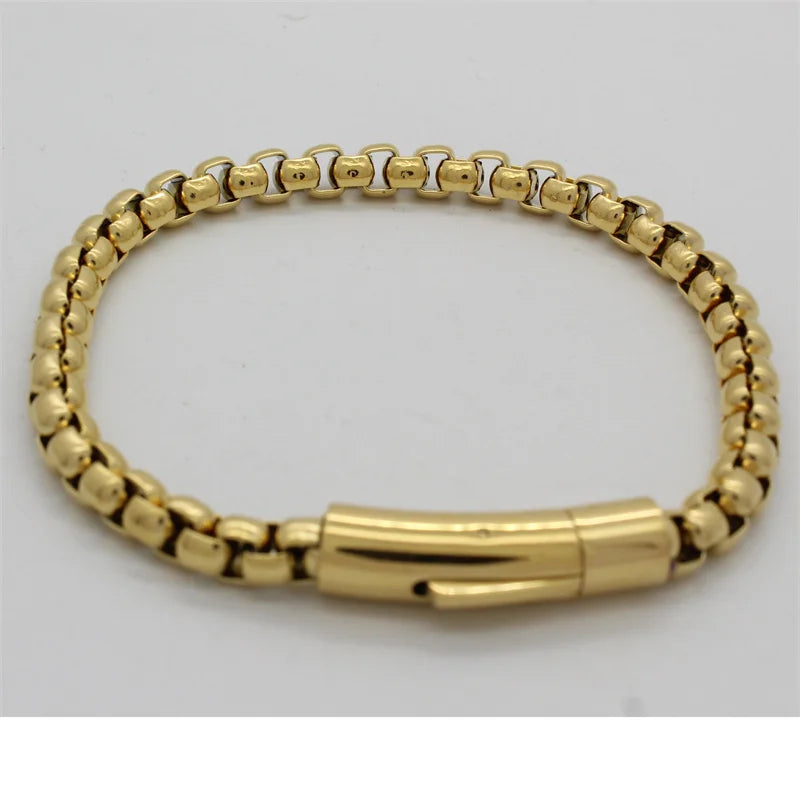 5mm Stainless Steel Box Chain Bracelet Plated Gold for Men & Women