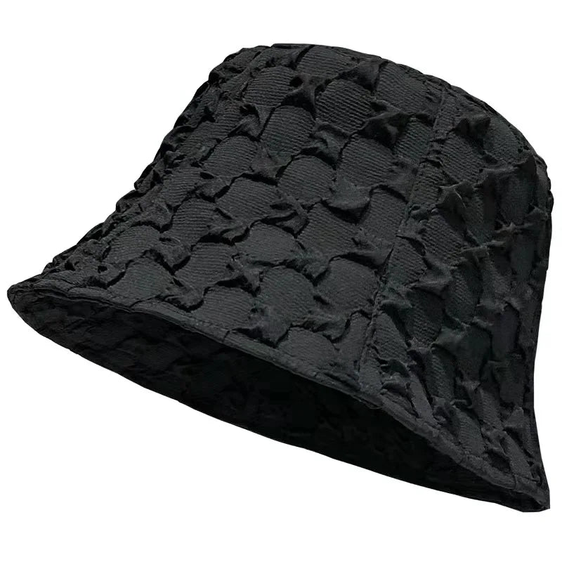 Women Outdoor Beach Fordable Panama Sun Cap Textured Bubble Gauze Bucket Hat