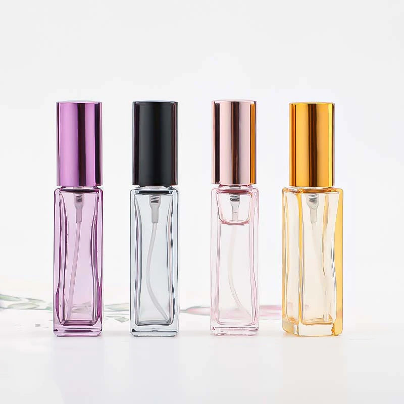 Fancy 5ml 10ml 30ml Cosmetic Fragrance Packaging Cylinder Empty square Glass Perfume Bottle with Spray