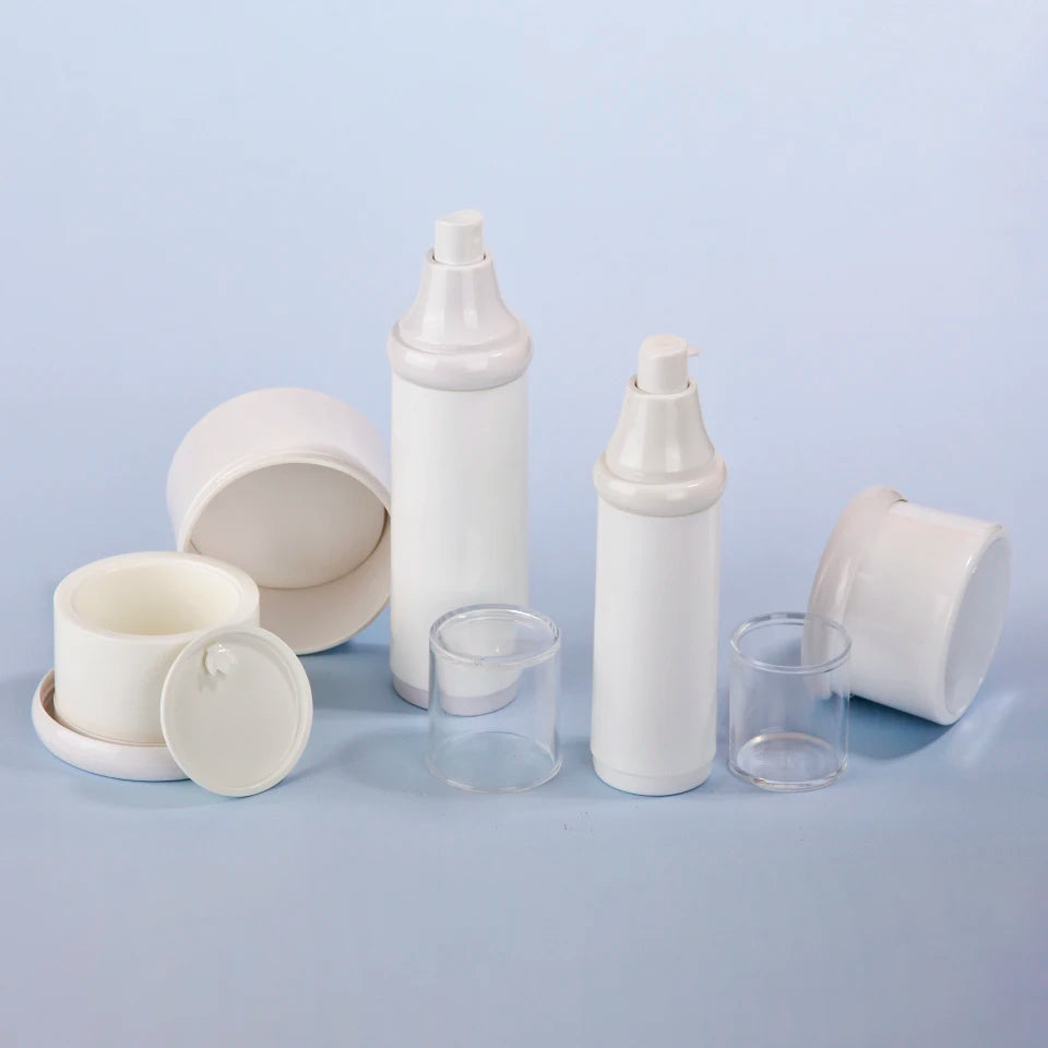 Customized White PET Cosmetic Packaging Set 30ml 50ml 60ml 100ml Plastic Lotion Bottle Spray Cream Jars for Face Cream