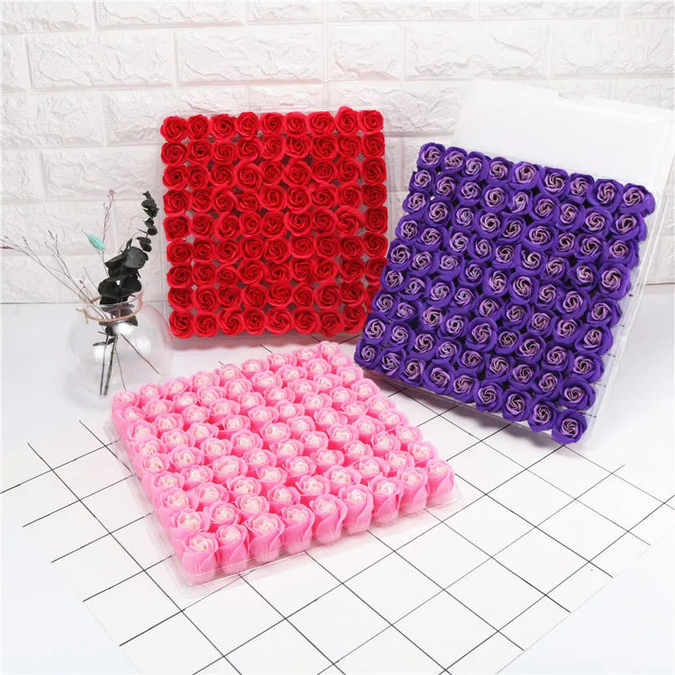 Floral Scented Bath Soap Rose Flower Petals Plant Essential Oil 81pcs Rose Soap Set Soap Shaped Petals in Box Best Gifts
