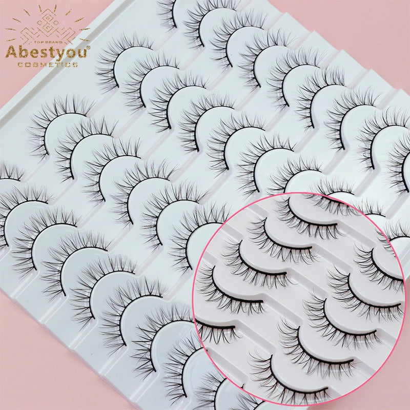 Abestyou 20 Pairs 3D Faux Mink Handmade Full Strip Eyelashes 8-10MM for Volume Long Thick Natural Wispy Look Black Eyelashes