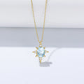 FULSUN 925 Sterling Silver Gemstone Eight Pointed Star Sun Link Chain Choker Oval Sky Blue Topaz Pendant Necklace
