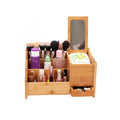 Bamboo Makeup Drawer Organizer Bamboo Cosmetic Display Storage Box with Mirror