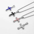 Fashion Zircon Stainless Steel Necklace Hip Hop Cristal Religion Cross Pendent Gift for Men