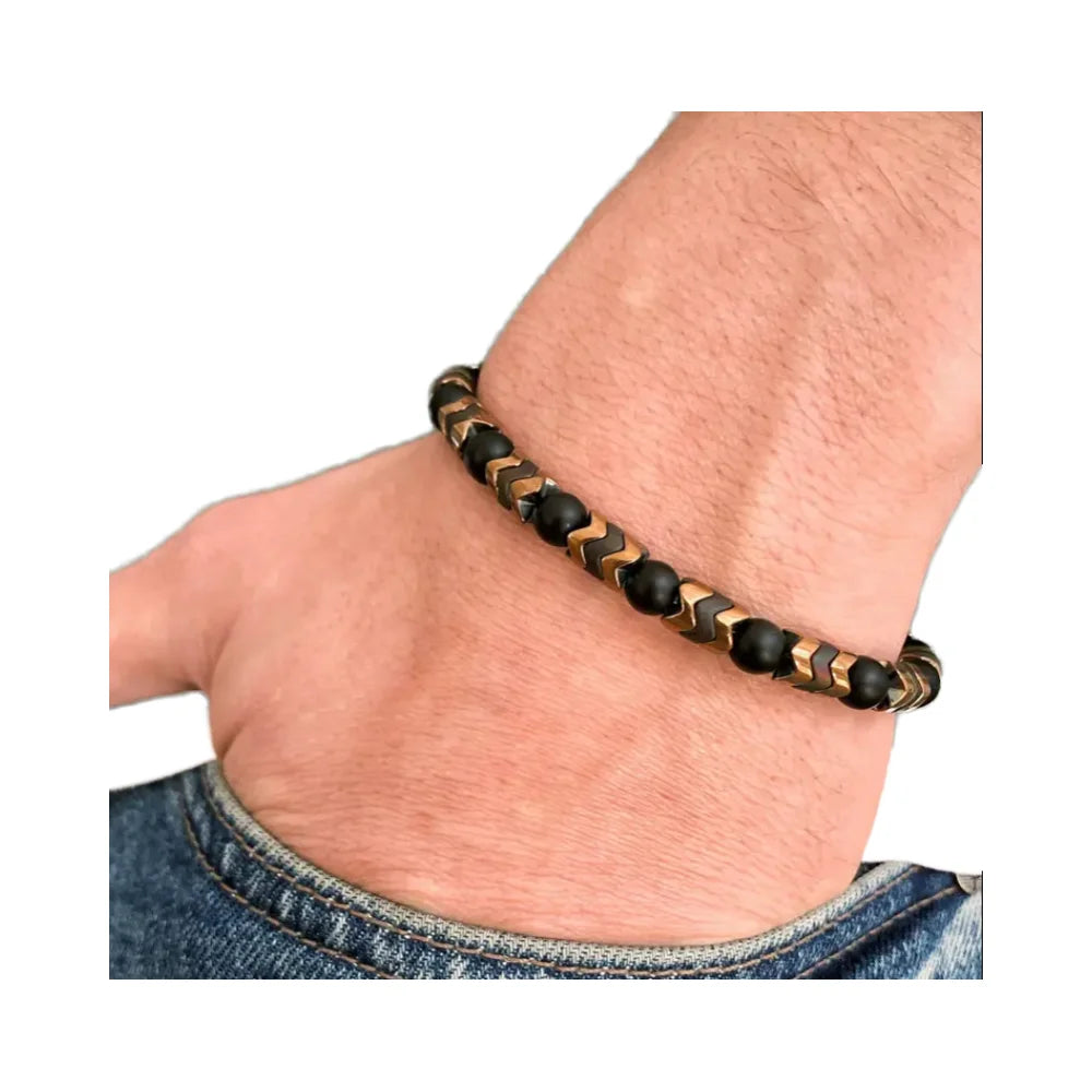 Go2boho 8mm Beaded Bracelet for Men Bohemian Fashion Jewelry With Black Onyx & Natural Gemstone Stretch Arrow Hematite Bangles"