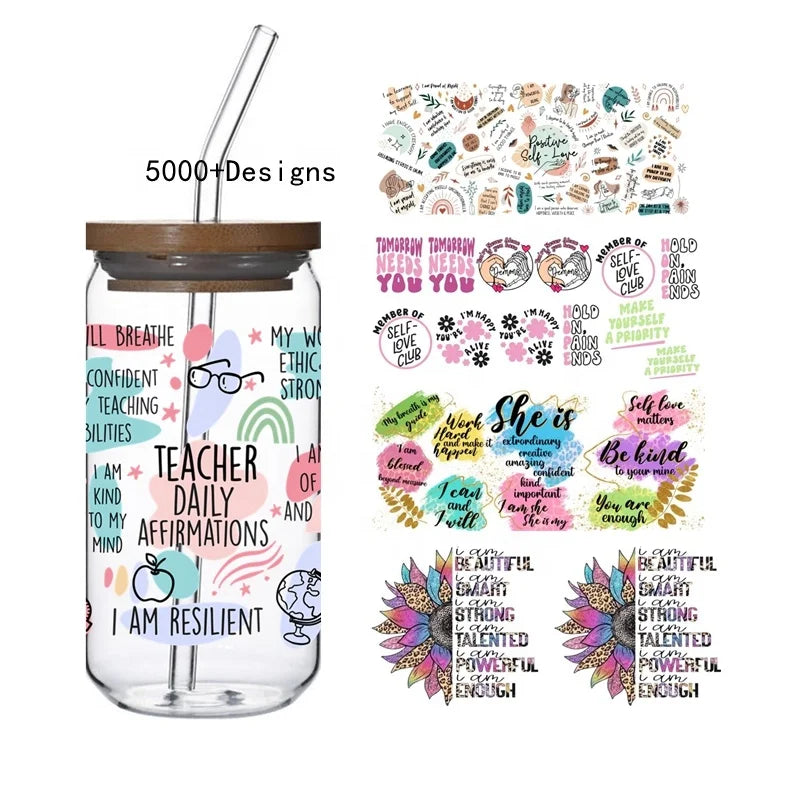 100+  Hot  UV Cup Wraps Transfers Inspirational Motivation Self Love Affirmations DTF  Stickers 16OZ  Glass Wraps for  Cups