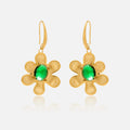 2024 Dazan New HOT Winter 18k Gold Plated Hypoallergenic Stainless Steel Vintage Green Sunflower Zircon Flower Ear Hook Earrings
