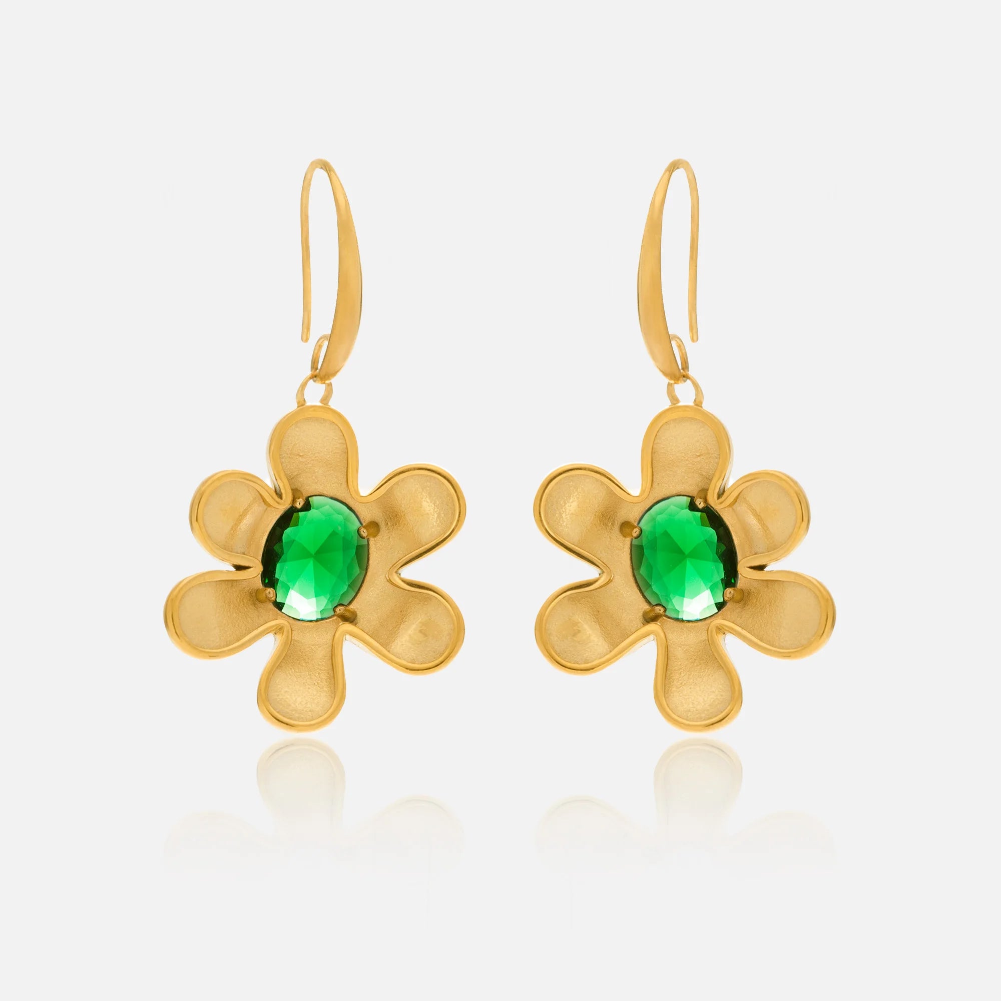 2024 Dazan New HOT Winter 18k Gold Plated Hypoallergenic Stainless Steel Vintage Green Sunflower Zircon Flower Ear Hook Earrings