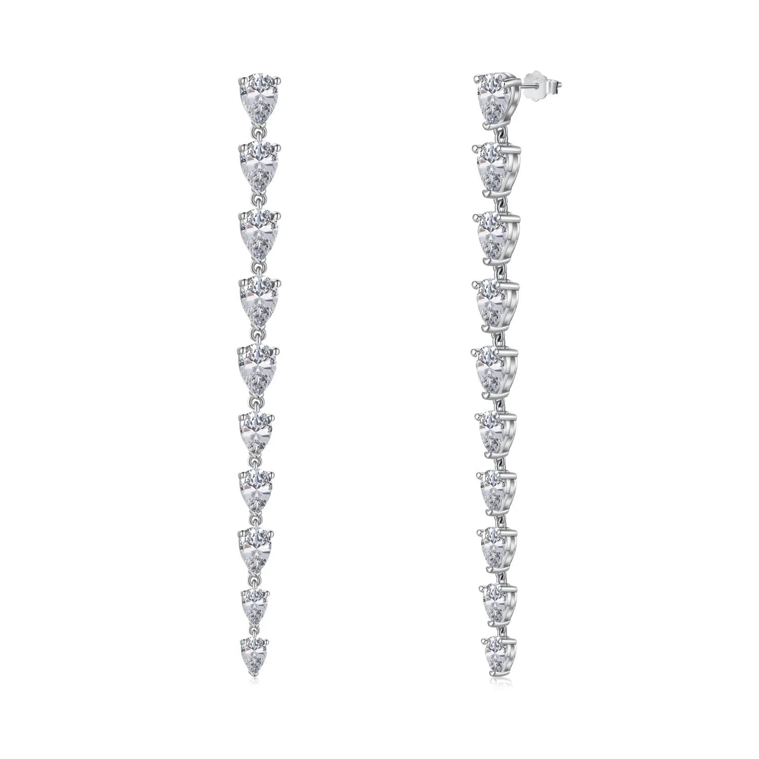 Dylam Elegance Exquisite 925 Sterling Silver Rhodium 18K Gold Plated Long Pear-Shaped Tassel 5A Cubic Zirconia Sutd Earrings