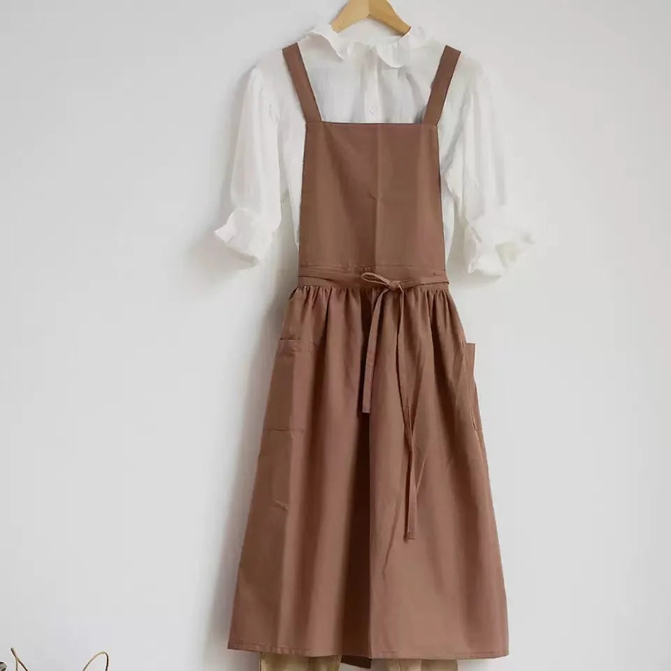 Cross-border Foreign Trade Waterproof Cotton and Linen Artistic Bib Apron for Kitchen & Work Uniform - Customizable