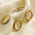 Fashion Trendy Waterproof Stainless Steel Gold Plated Stud Colorful Zircon Earrings Women's Jewelry Wedding Party Gift