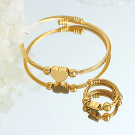 Beimai OEM Armband Cute Heart-shaped Titanium Steel 18k Gold Bangle Ring Set