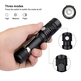 Aluminum 18650 Emergency Pocket 10w Xml T6 Led Manual Usb Mini High Power Style Rechargeable Tactical Led Torch Flashlight
