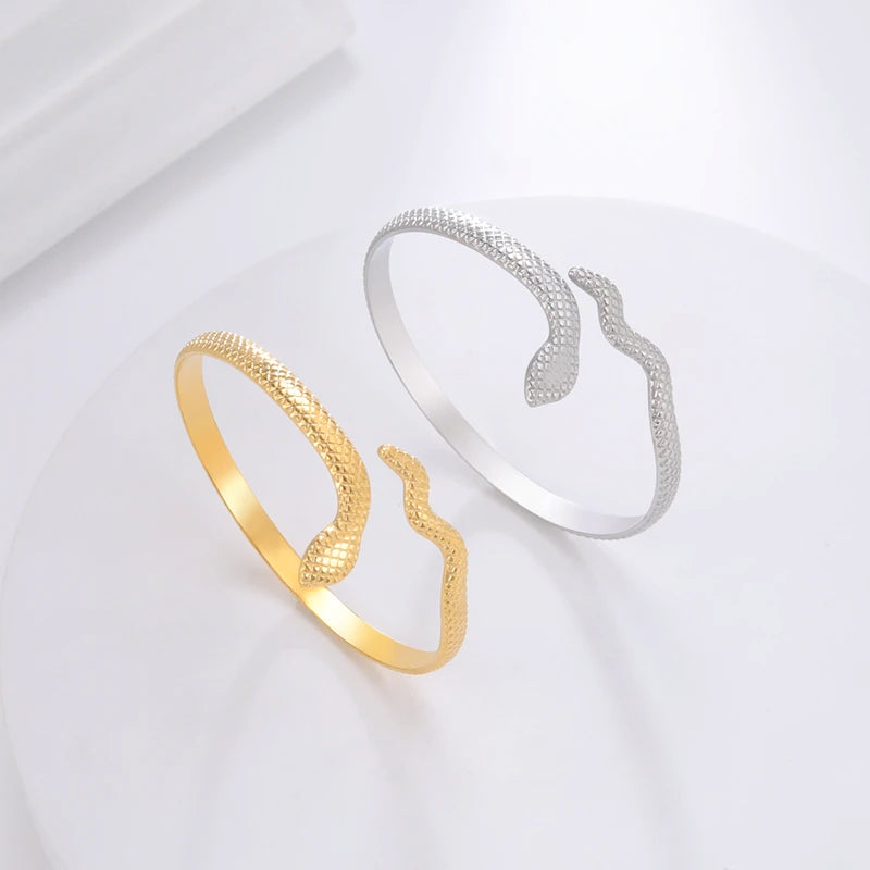 Vintage Stainless Steel Snake Animal Bracelet Real Gold Plated Men Bracelet Jewelry Snake Head Cuff Bracelet for Men