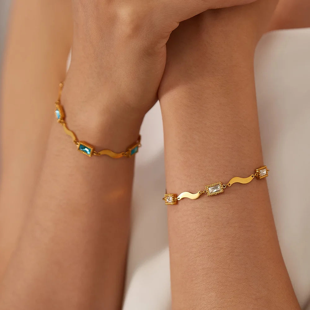 Hot Selling Stainless Steel Inlaid square Crystal Fashionable and Versatile Personalized Ins Style Bracelet