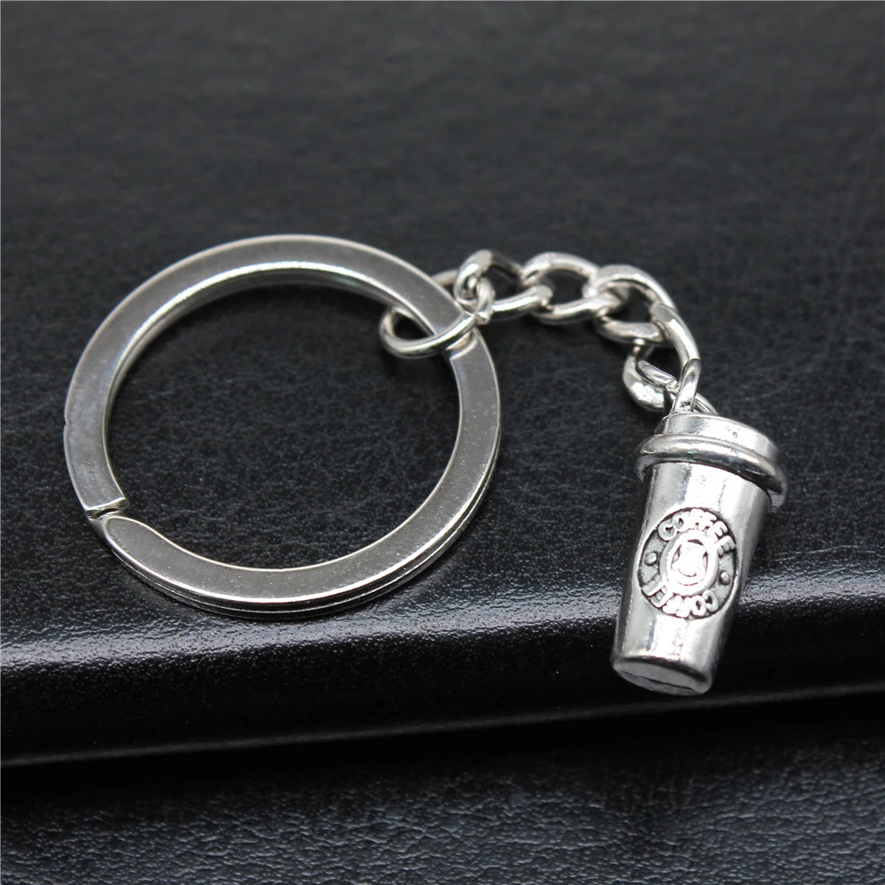 WYSIWYG 21x10mm Zinc Alloy Antique Silver Plated 3D Coffee Cup Key Chain for Souvenirs Gift P1-ABD-C15256