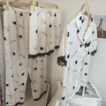 Simple Love Print Silk Pajamas Loungewear Women Sets Short Sleeve Three Piece Set Satin Pajamas