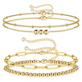 2pcs Double Layer Paperclip Chain Beaded Bracelet Set 18k Gold Plated Cable Chain Stainless Steel Layered Bracelet