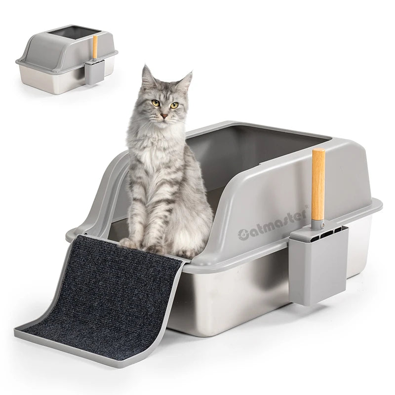 Professional Pet Supplies Factory Design With Lid Large Space Square Portable Easy Clean Stainless Steel Cat Litter Box Toilet