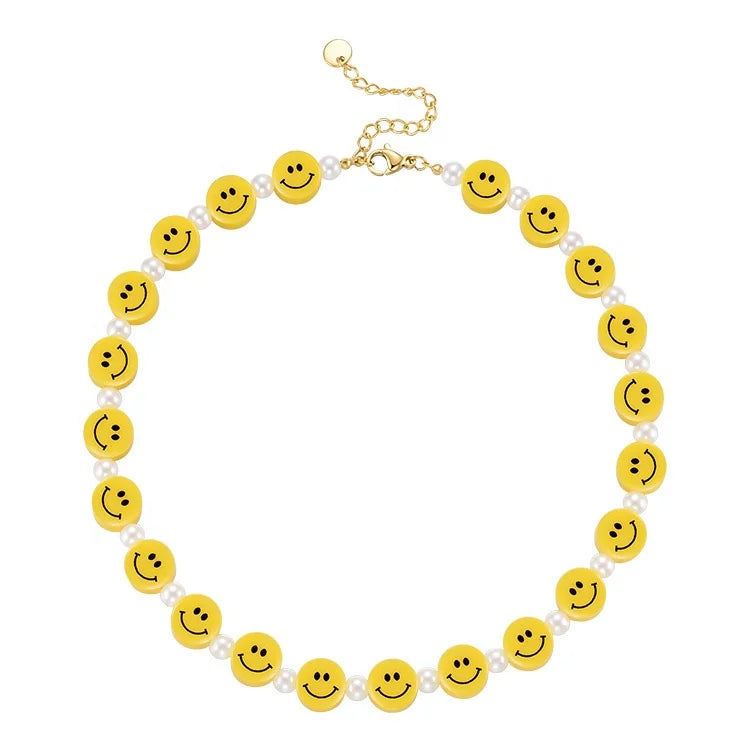 18K Gold Plated Stainless Steel Jewelry Face Imitation Pearl for Women Party Accessories Necklace P213225