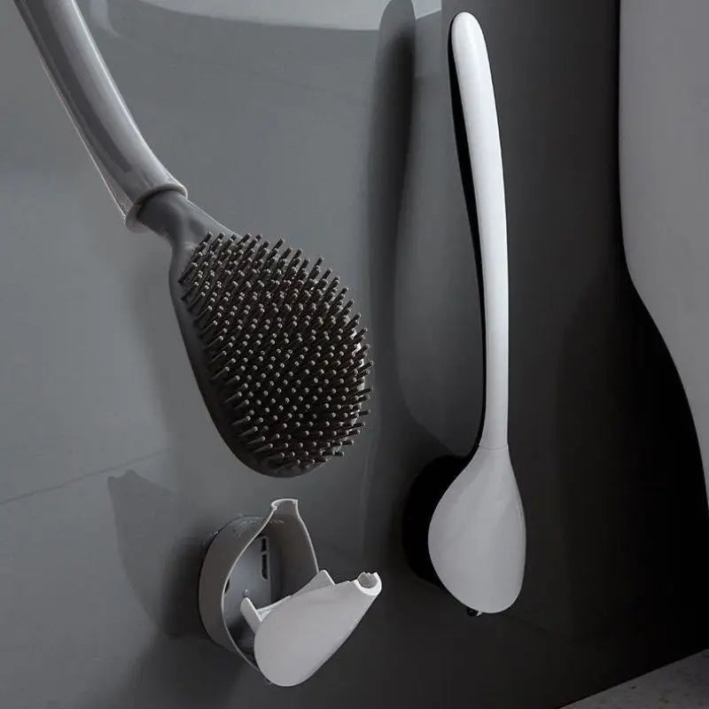 Jesun New Eco-Friendly Wall Mounted Square Toilet Bowl Brush Holder Plastic Handle Silicone Brush Stylish Bathroom Cleaner Caddy
